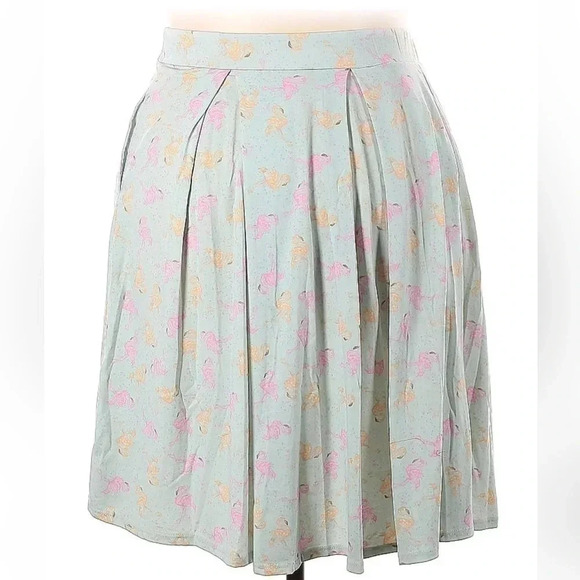 LuLaRoe Madison Mint Green Pleated Madison Skirt Flamingo Print Plus Size 2X - Picture 2 of 3